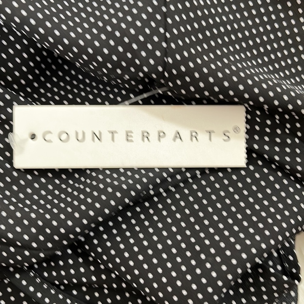 COUNTERPARTS Tie Neck Blouse Top Black & White Polka Dots Long Sleeve Size L NEW - Picture 4 of 6